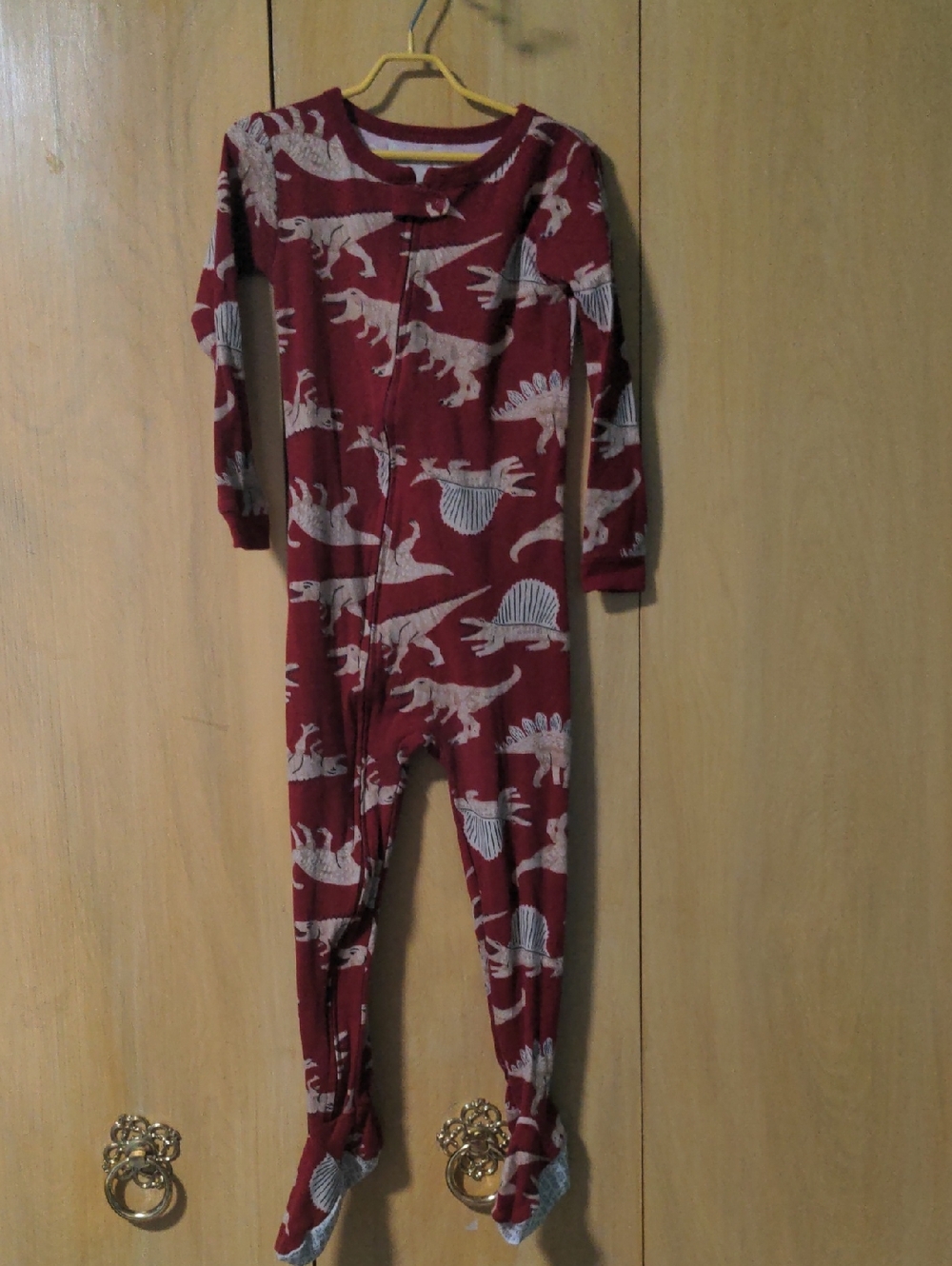 Carter's Maroon Different Dinosaur Design Print Footed One-Piece Footsie W/ Snap